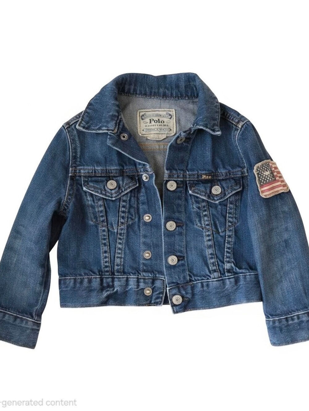 Ralph Lauren Kids Dark Blue Denim Jacket with Flag Sleeve Patch